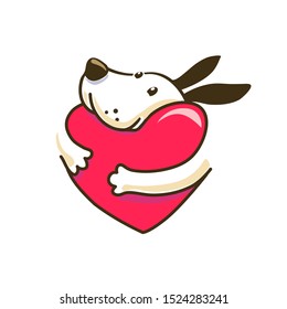 Cartoon Dog Hugging A Heart Symbol. Rescue And Adoption Logo 