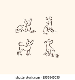 Cartoon dog icon set. Different poses of toy terrier. Vector illustration for prints, clothing, packaging, stickers.