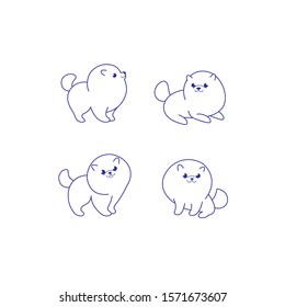 Cartoon dog icon set. Different poses of pomeranian. Vector illustration for prints, clothing, packaging, stickers.