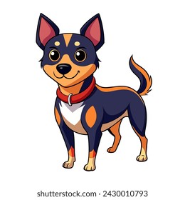 Cartoon dog isolated on white background. A small dog with a red collar. Cute puppy with black eyes. Vector illustration in flat cartoon style.