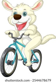 Cartoon dog joyfully cycling on a blue bike