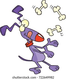 cartoon dog juggling bones as a trick