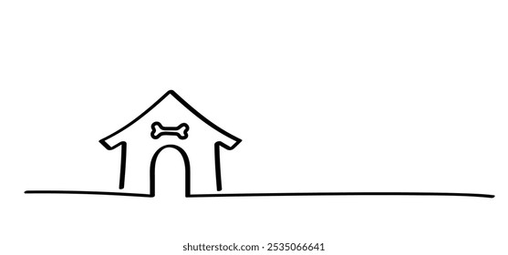 Cartoon dog kennel or doghouse. Dog house line pattern. Dog house for in the garden. Bone, dogs legs sign. dog leg icon. Line pattern