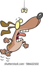 cartoon dog leaping for a bone on a string