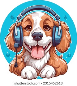 Cartoon dog listening to music, Tshirt design