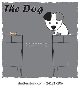 cartoon dog looking at bone card vector illustration