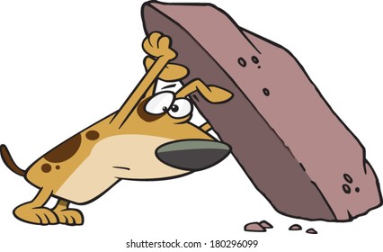 Cartoon Dog Looking Under A Rock