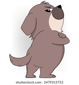 Cartoon of a dog with a mad expression, standing with crossed arms. Perfect for humorous and animal-themed illustrations.