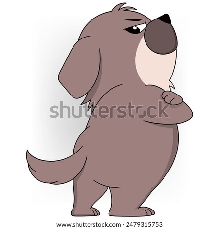 Cartoon of a dog with a mad expression, standing with crossed arms. Perfect for humorous and animal-themed illustrations.