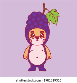 cartoon dog mascot illustration in grape fruit costume