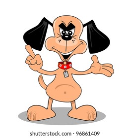 A cartoon dog with mischievous evil expression on his face