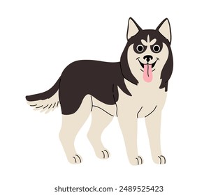 Cartoon Hund in Bewegung. Verschiedene Hunderassen. Aktive Welpen Siberian Husky, Jack Russell Terrier, Cocker Spaniel, Miniatur Pudel, Shar Pei, Bishon Frize. flache Vektorillustration