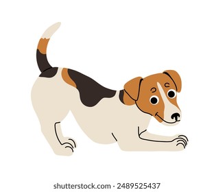 Cartoon Hund in Bewegung. Verschiedene Hunderassen. Aktive Welpen Siberian Husky, Jack Russell Terrier, Cocker Spaniel, Miniatur Pudel, Shar Pei, Bishon Frize. flache Vektorillustration