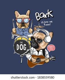 cartoon dog with music instruments illustration