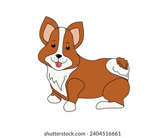 Cartoon Dog. Muzzle of a cute funny dog. Corgi breed. Design for promotion of Products, Pet Food, drawing. Vector illustration on isolated background.