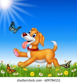 Cartoon dog with nature background