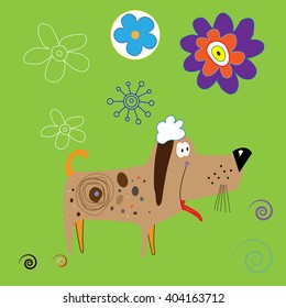 Cartoon dog on a green background