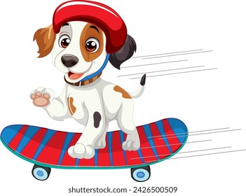 Cartoon dog on a skateboard wearing a cap.