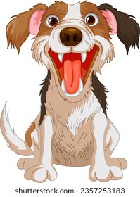 Cartoon dog with open mouth and sharp teeth, isolated on white background