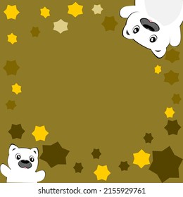 cartoon dog panda bear 2 white stars yellow dark  background frame