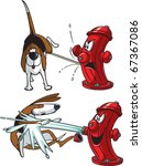 A cartoon of a dog peeing on a hydrant . Layered vector file available.