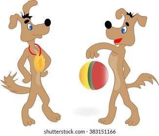 Cartoon dog playing with a ball,  Vector 