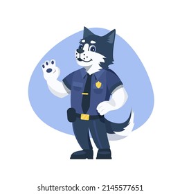 Cartoon dog policeman in uniform. Flat vector illustration