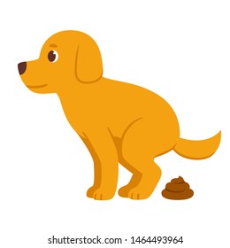 Cartoon Dog Pooping. Cute Vector Illustration Of Defecating Dog.