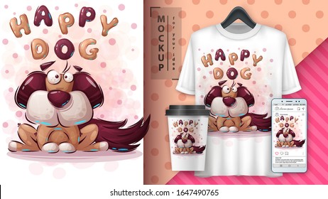 Cartoon dog poster and merchandising. Jump dog poster and merchandising. Vector eps 10
