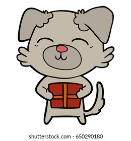 cartoon dog with present