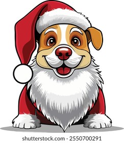 Diseño de personajes de perros o cachorros de dibujos animados, sombrero y Navidades de Santa Claus