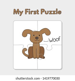 Cartoon dog puzzle design. Vector illustration for children education
