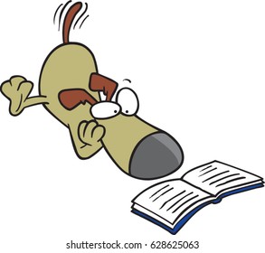 cartoon dog reading a book