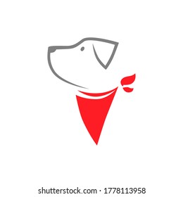 Cartoon dog with red bandana portrait symbol on white backdrop. Design element