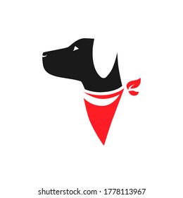 Cartoon dog with red bandana portrait symbol on white backdrop. Design element