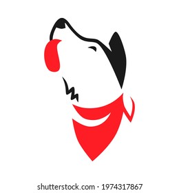 Cartoon dog with red bandana portrait symbol on white backdrop. Design element