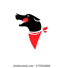 Cartoon dog with red bandana profile symbol on white backdrop. Design element