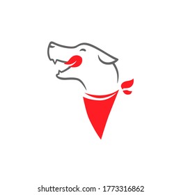 Cartoon dog with red bandana profile symbol on white backdrop. Design element