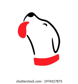 Cartoon dog with red collar symbol on white backdrop. Design element