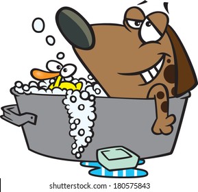 cartoon dog relaxing in a bubble bath