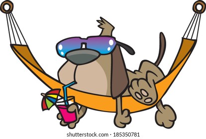 Cartoon Dog Relaxing On A Hammock