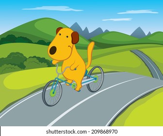 Cartoon Dog Riding a Bicycle