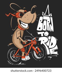 Cartoon Hund Reiten ein Fahrrad, Vektor T-Shirt Design