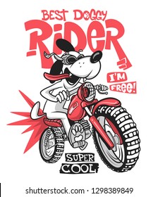 Cartoon Dog Riding A Motorcycle Vector T-Shirt Design.