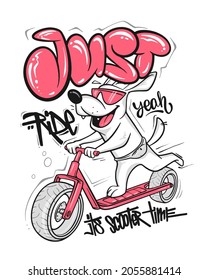 Cartoon dog riding a scooter vector T-Shirt design