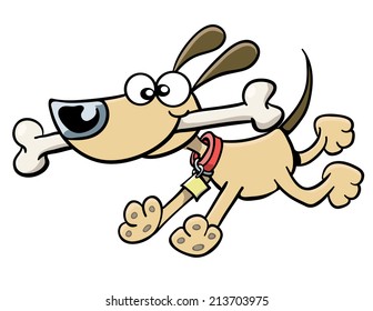 Cartoon Dog Running with Bone
