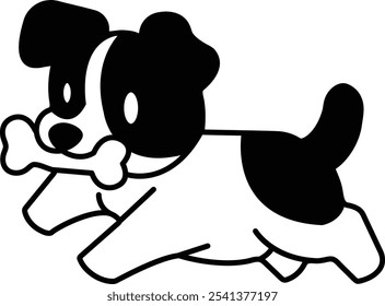 A cartoon dog is running with a bone in its mouth