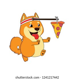 cartoon dog is running chasing pizza