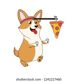 cartoon dog is running chasing pizza