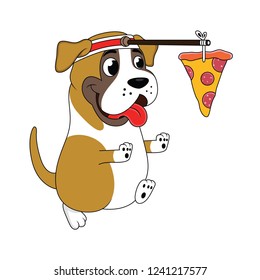 cartoon dog is running chasing pizza